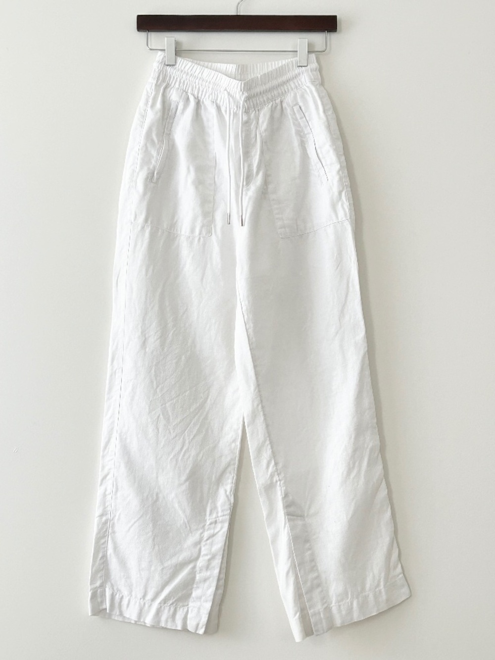 Athleta White 100% Linen Retreat Wide Leg Split Hem Pants
